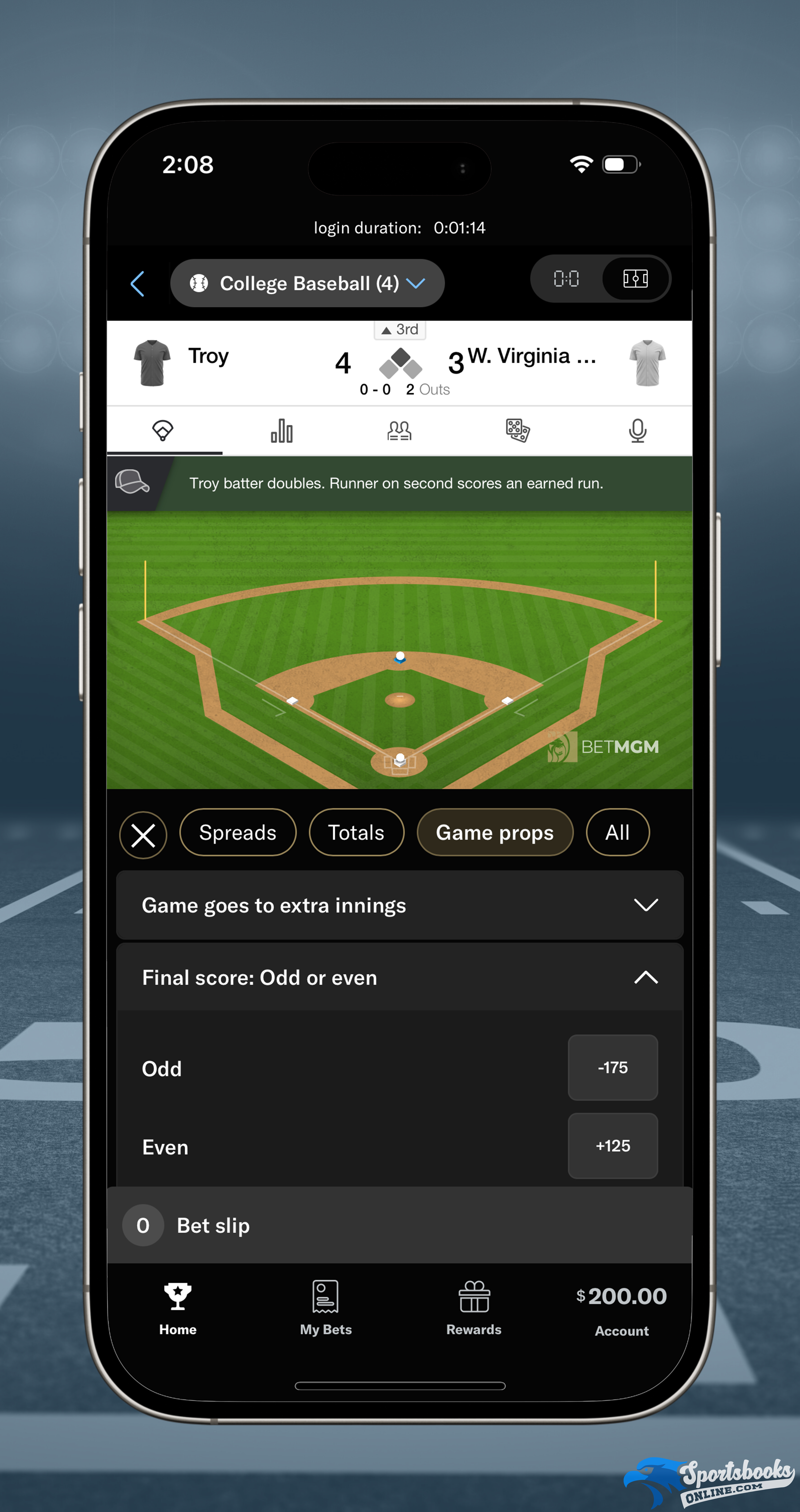 BetMGM Baseball Live Betting Interface
