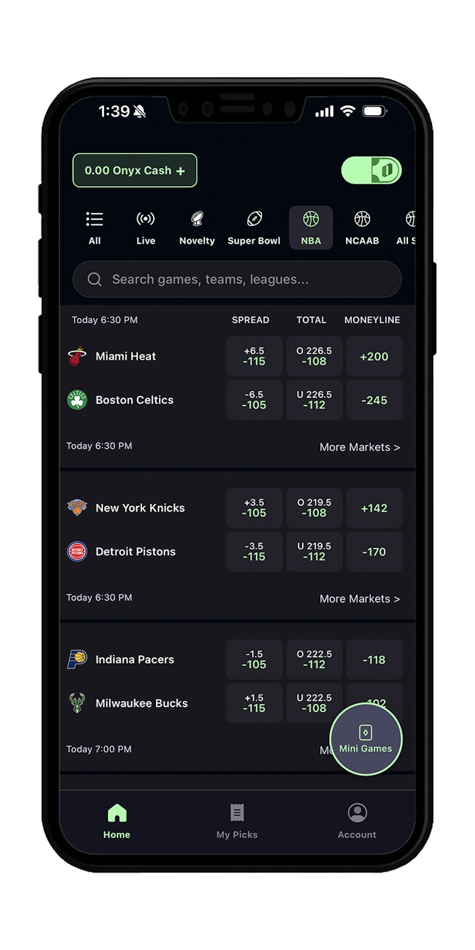 Bet on the NBA with Onyx Cash