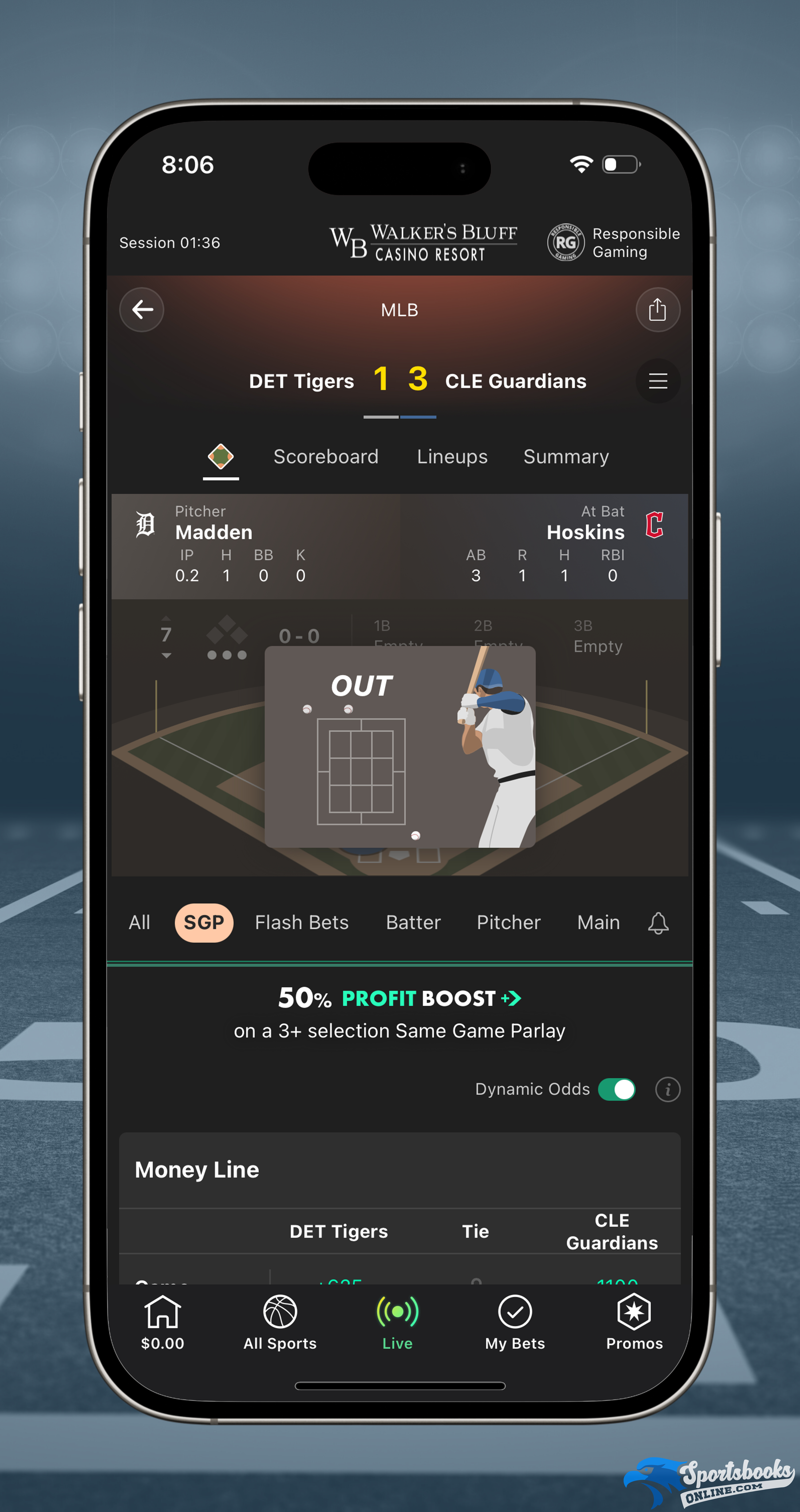 Bet365 MLB Live Betting Interface