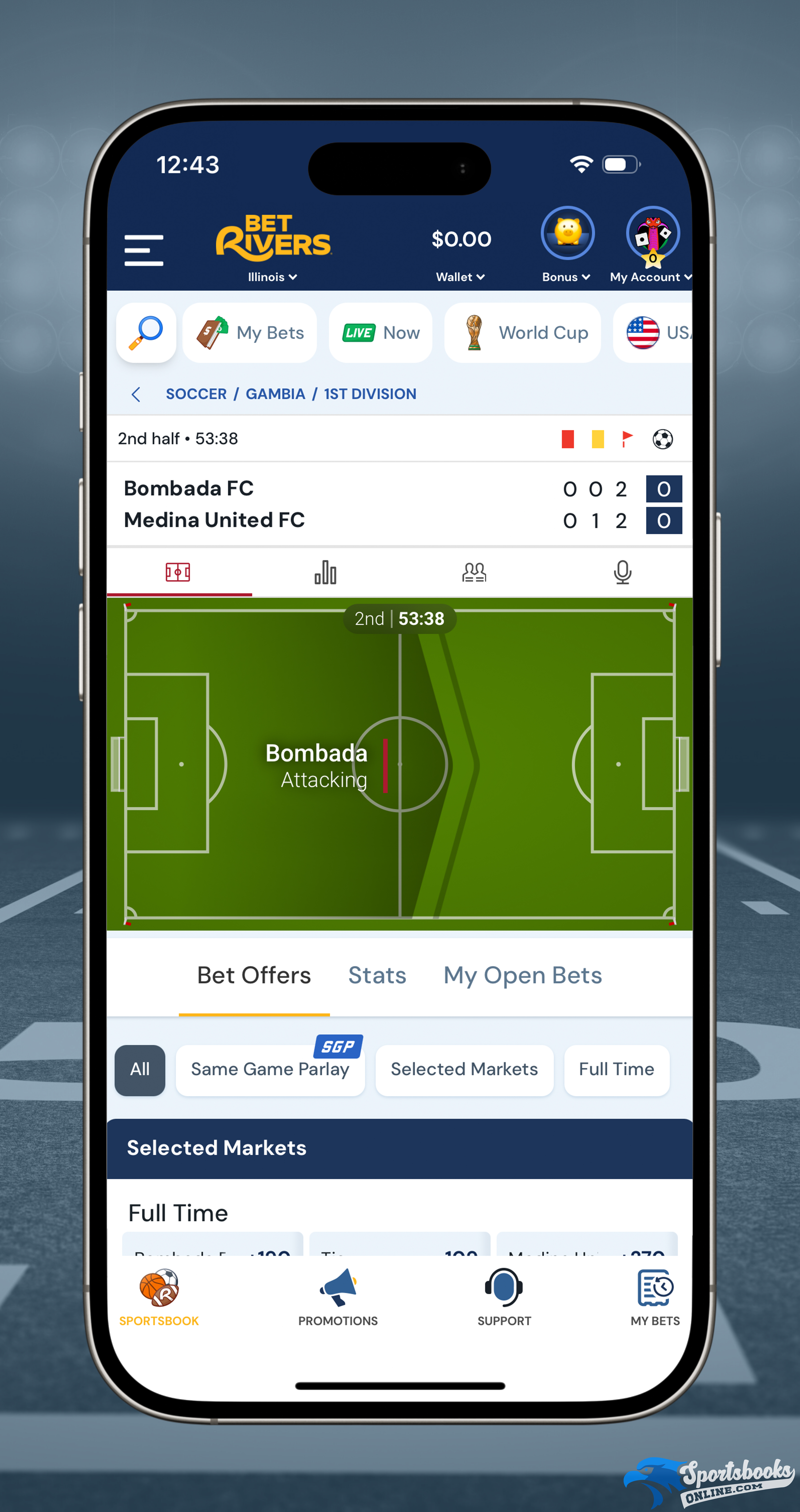 BetRivers Live Soccer Betting Interface