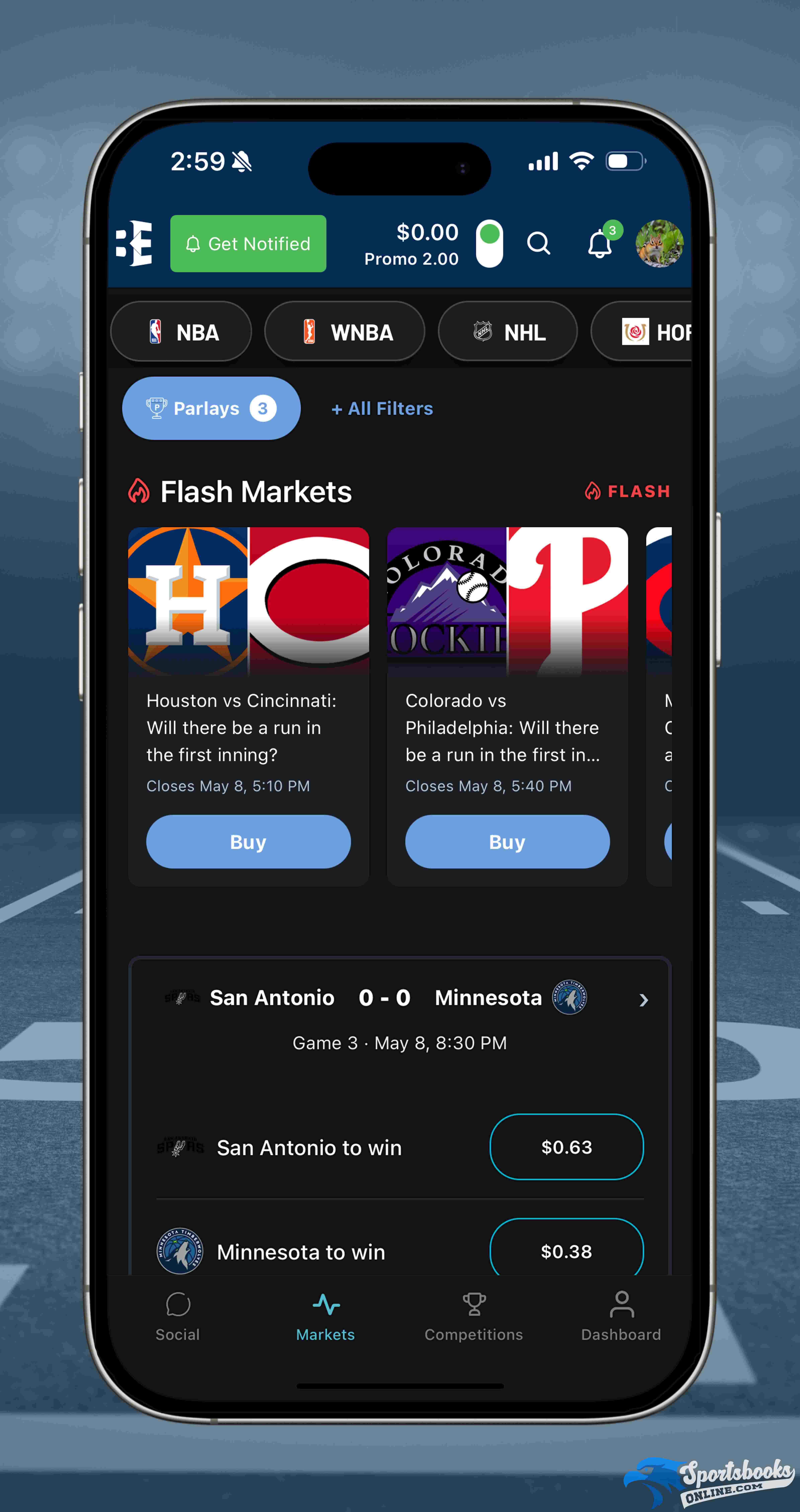 Bettor Edge Markets sports homepage