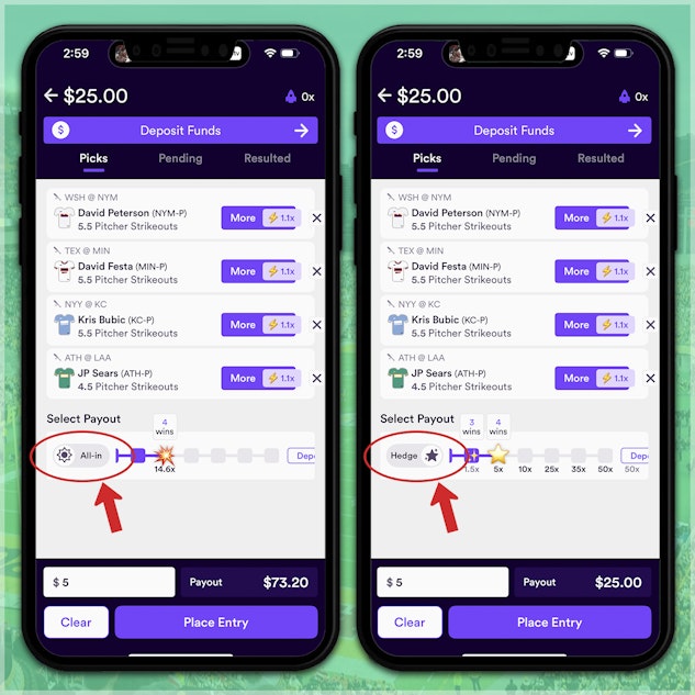 Choose between All In or Hedge payout mode