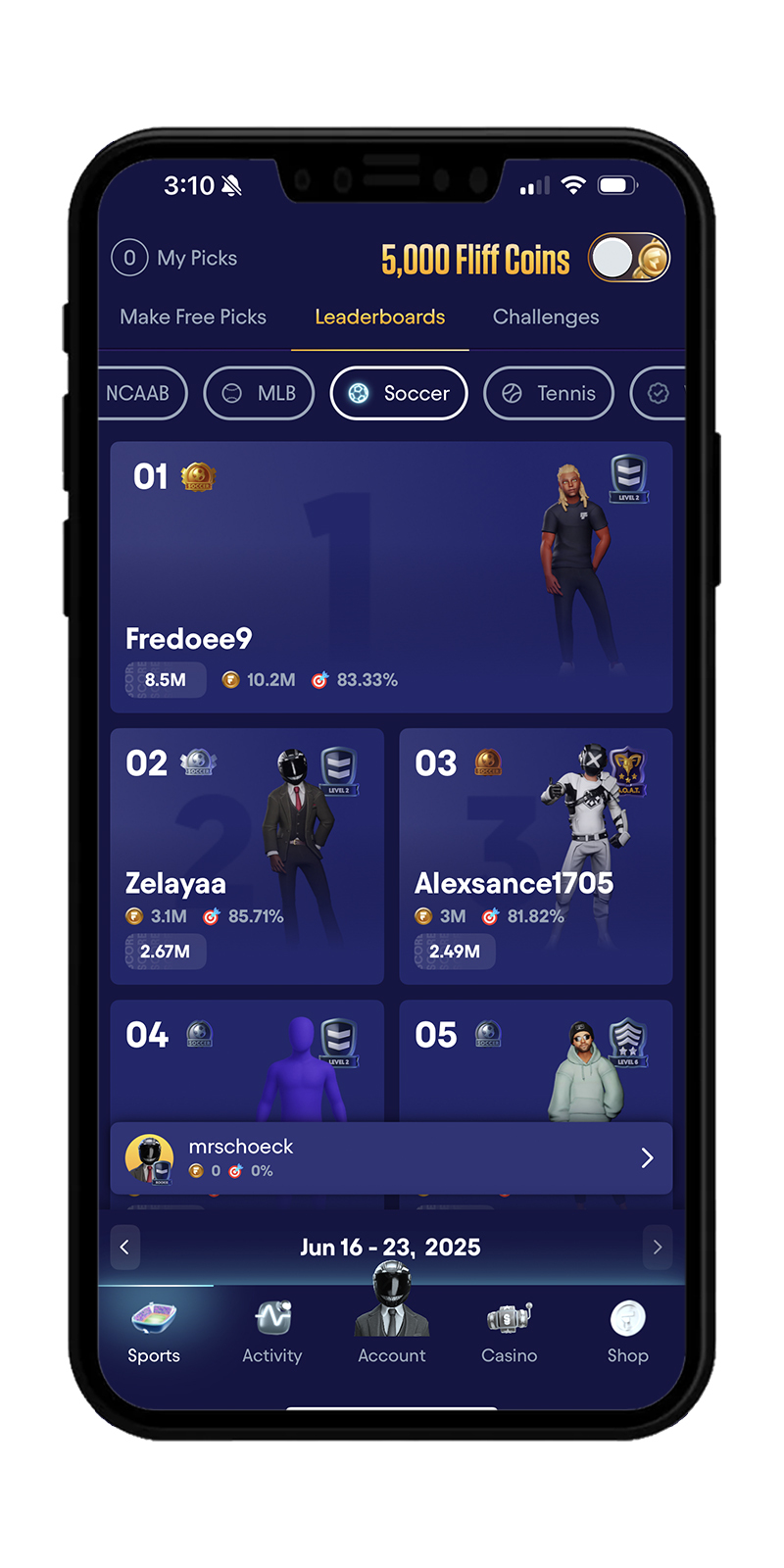 Climb the leaderboard on the Fliff app