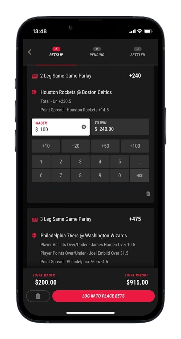 PointsBet Betslip on iPhone