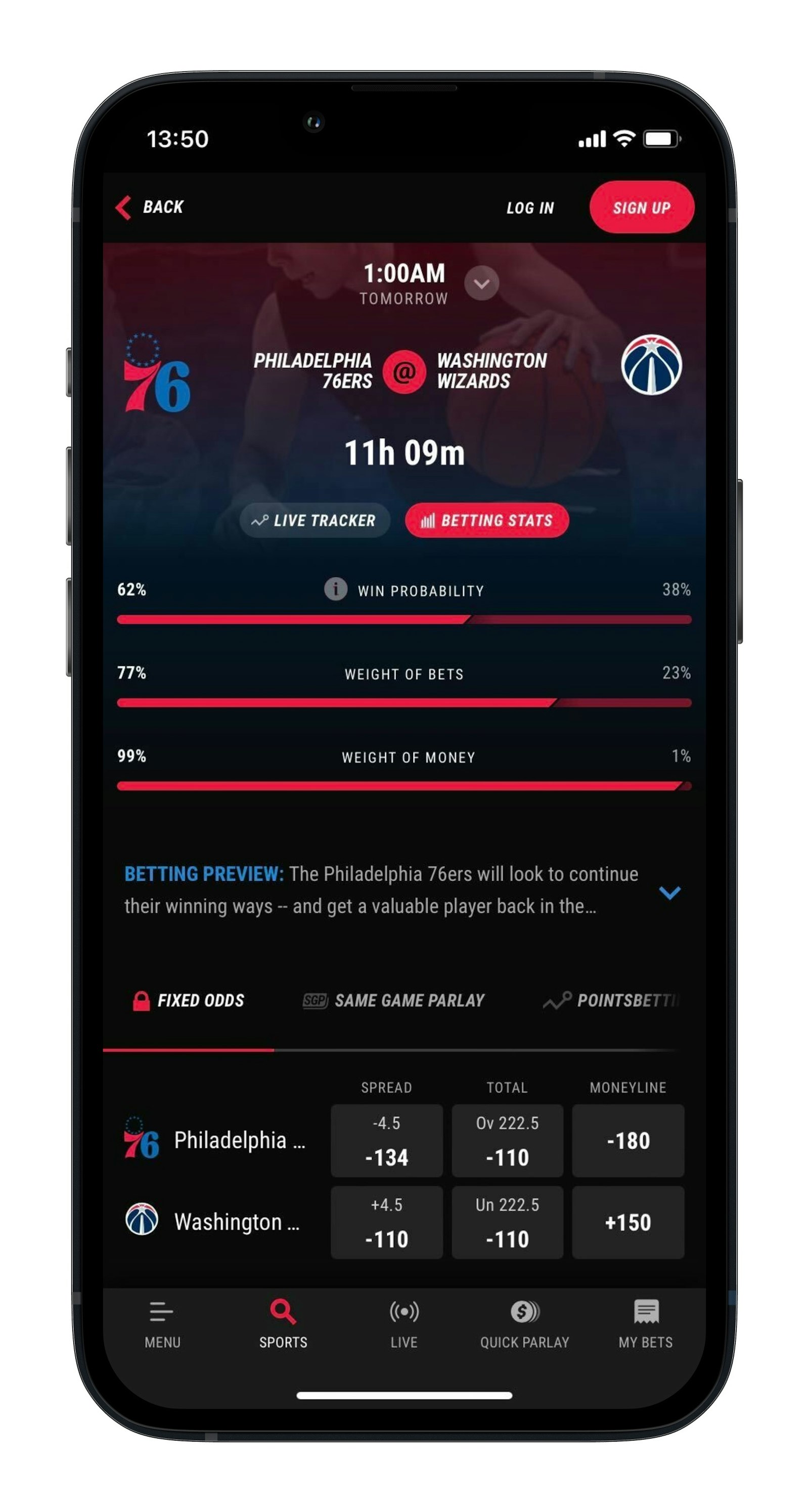 Pointsbet NBA on Iphone