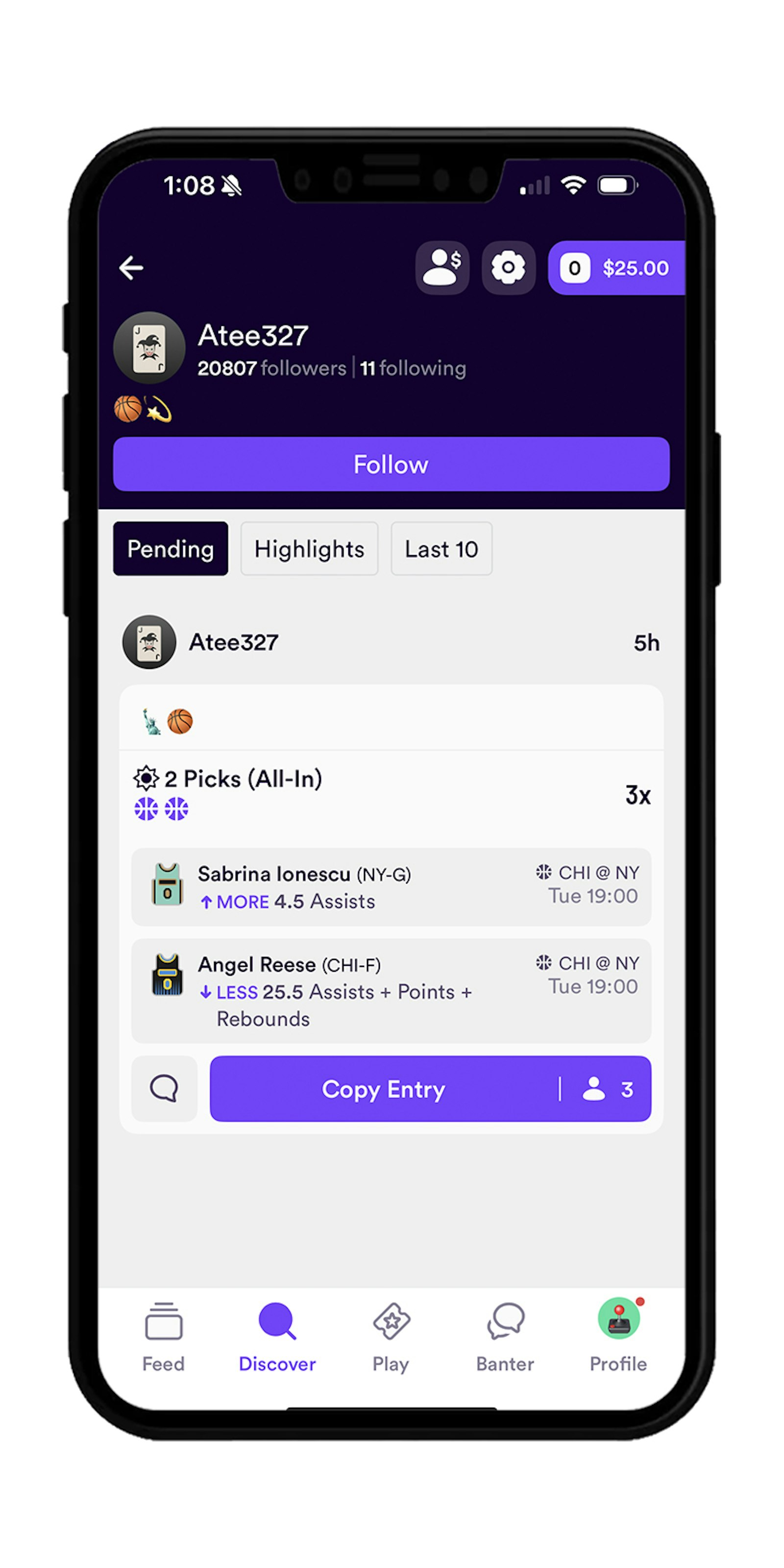 Copy or fade other users' picks on Dabble