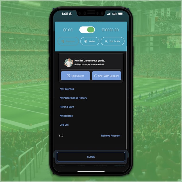 Customer service options on the Bettor Edge app