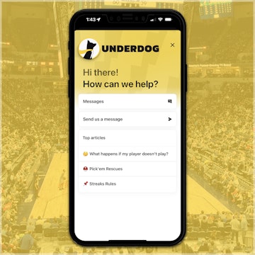 Customer support on the Underdog Fantasy app
