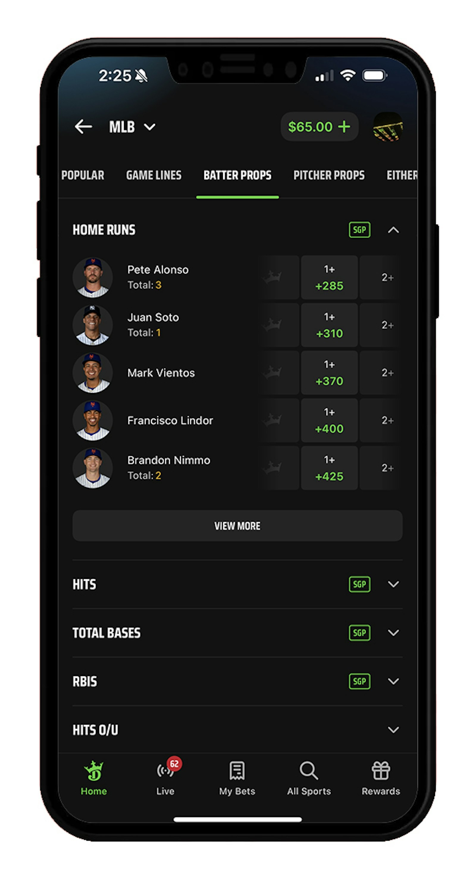 DraftKings MLB prop bets