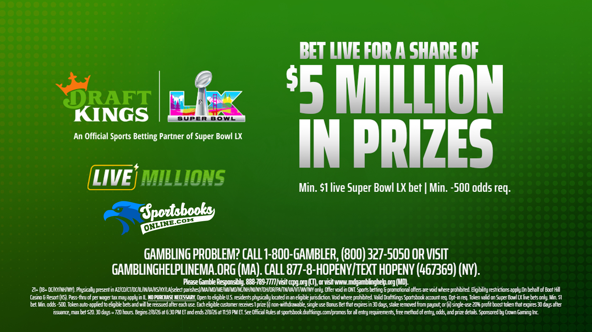 Draft Kings Super Bowl LX Live Millions