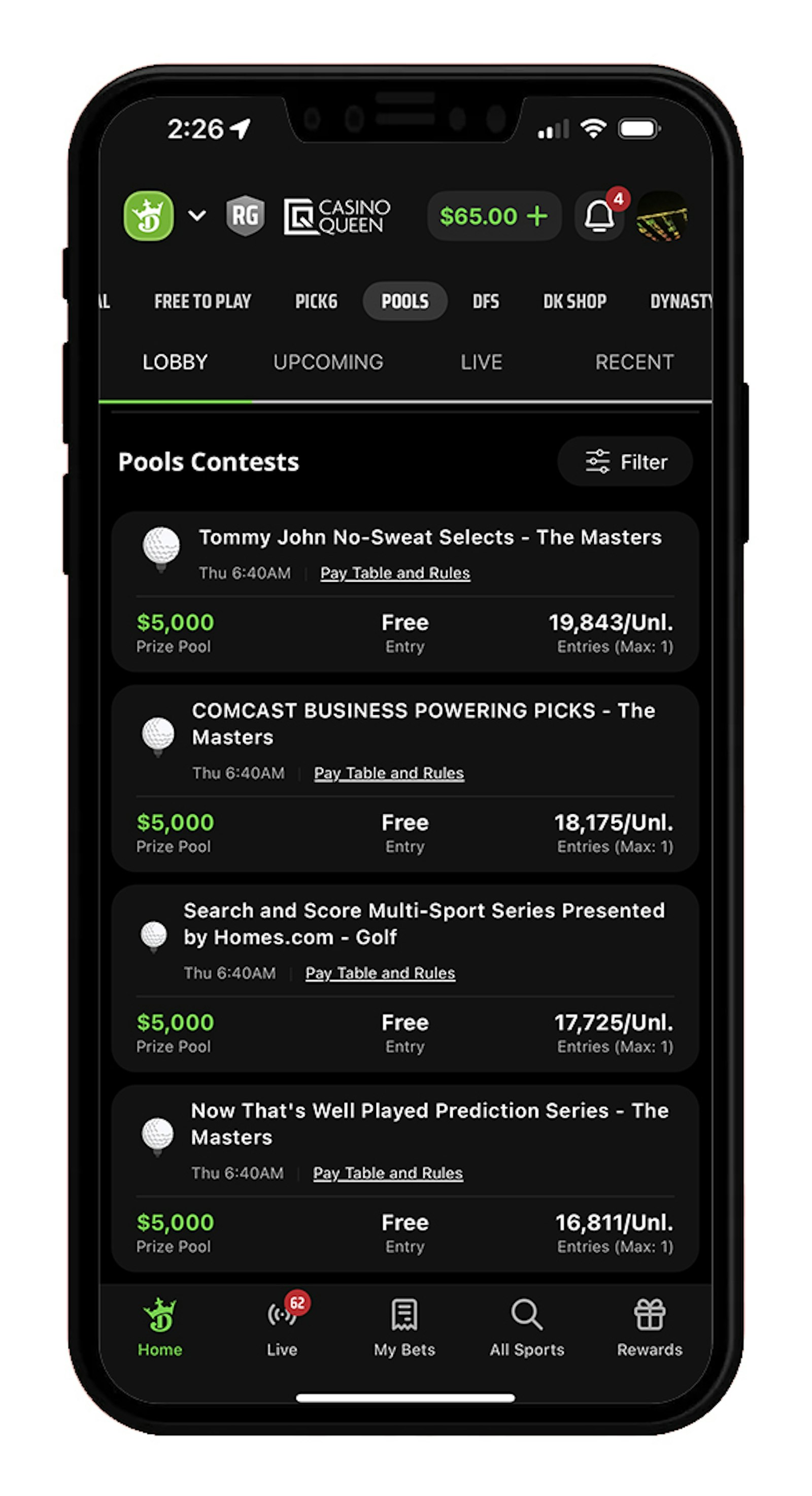 DraftKings free-to-play pools
