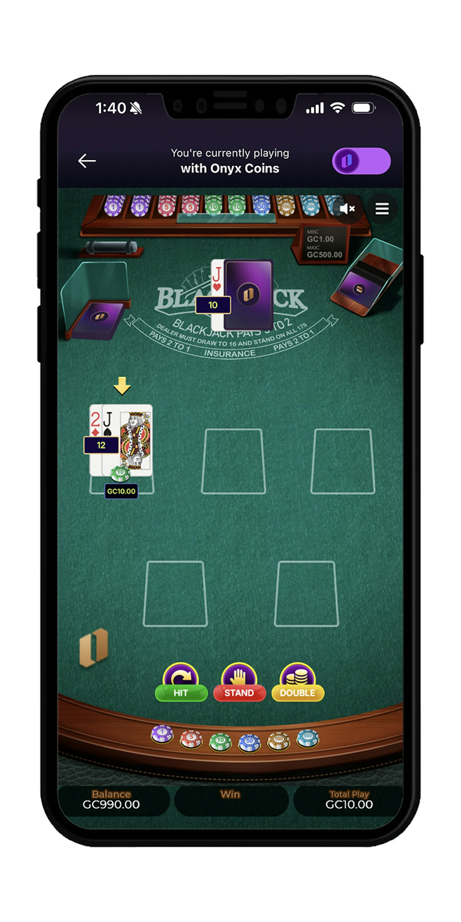 Enjoy mini games like blackjack on Onyx Odds