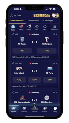 Homepage of the Fliff mobile app