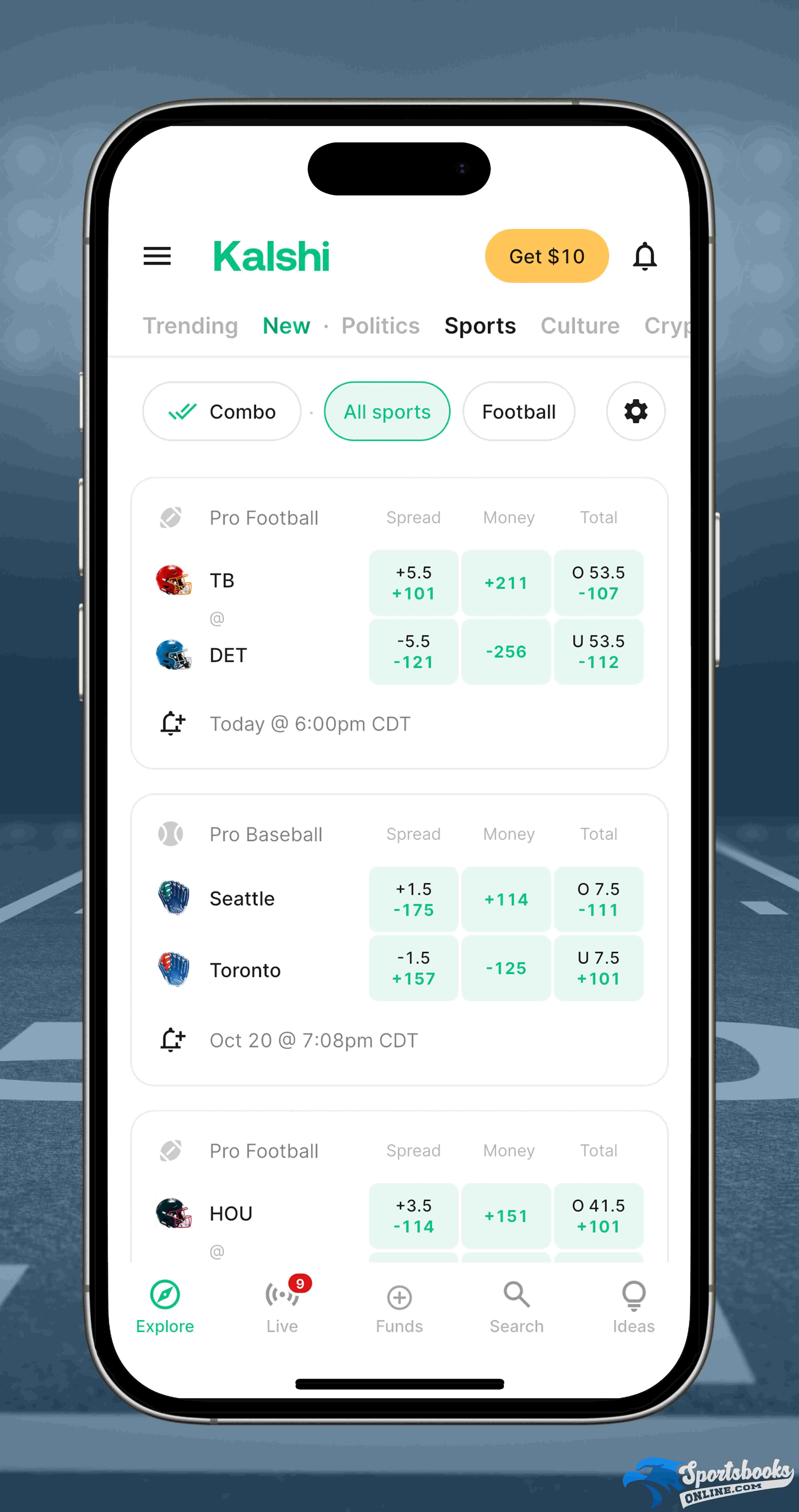 Kalshi sports homepage