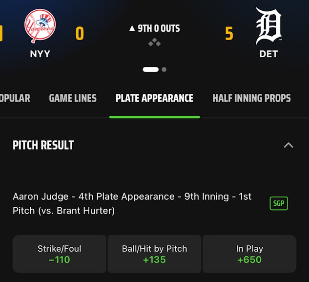 Live betting on Draft Kings Sportsbook