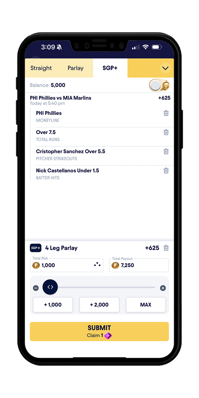 Making picks on the Fliff app