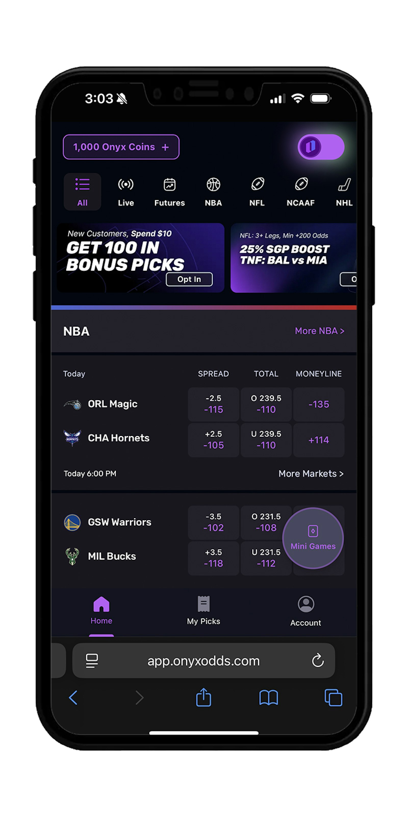 NBA betting on Onyx Odds