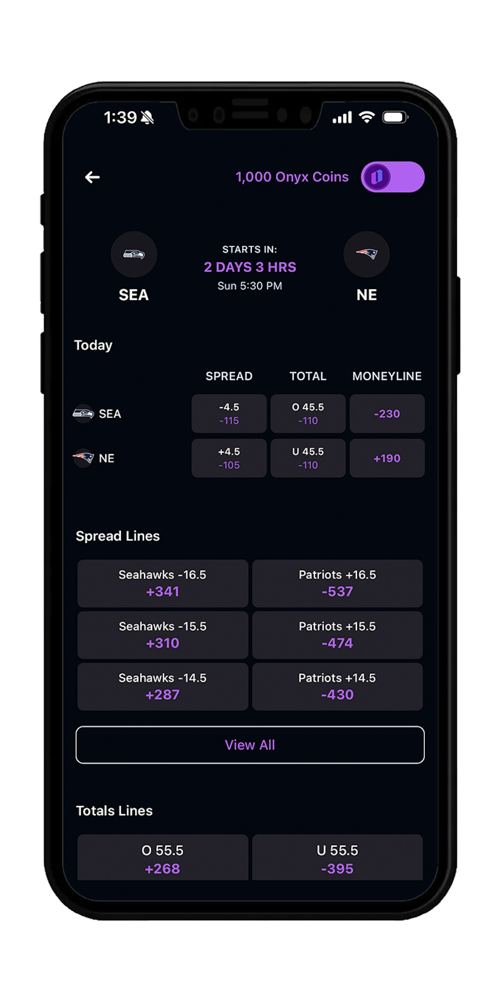 NFL Betting on Onyx Odds