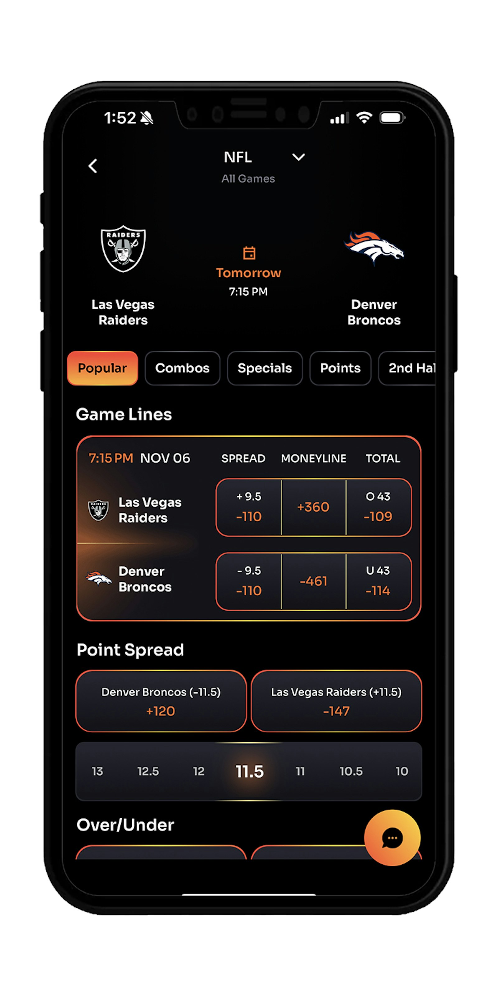 NFL betting on the Rebet app