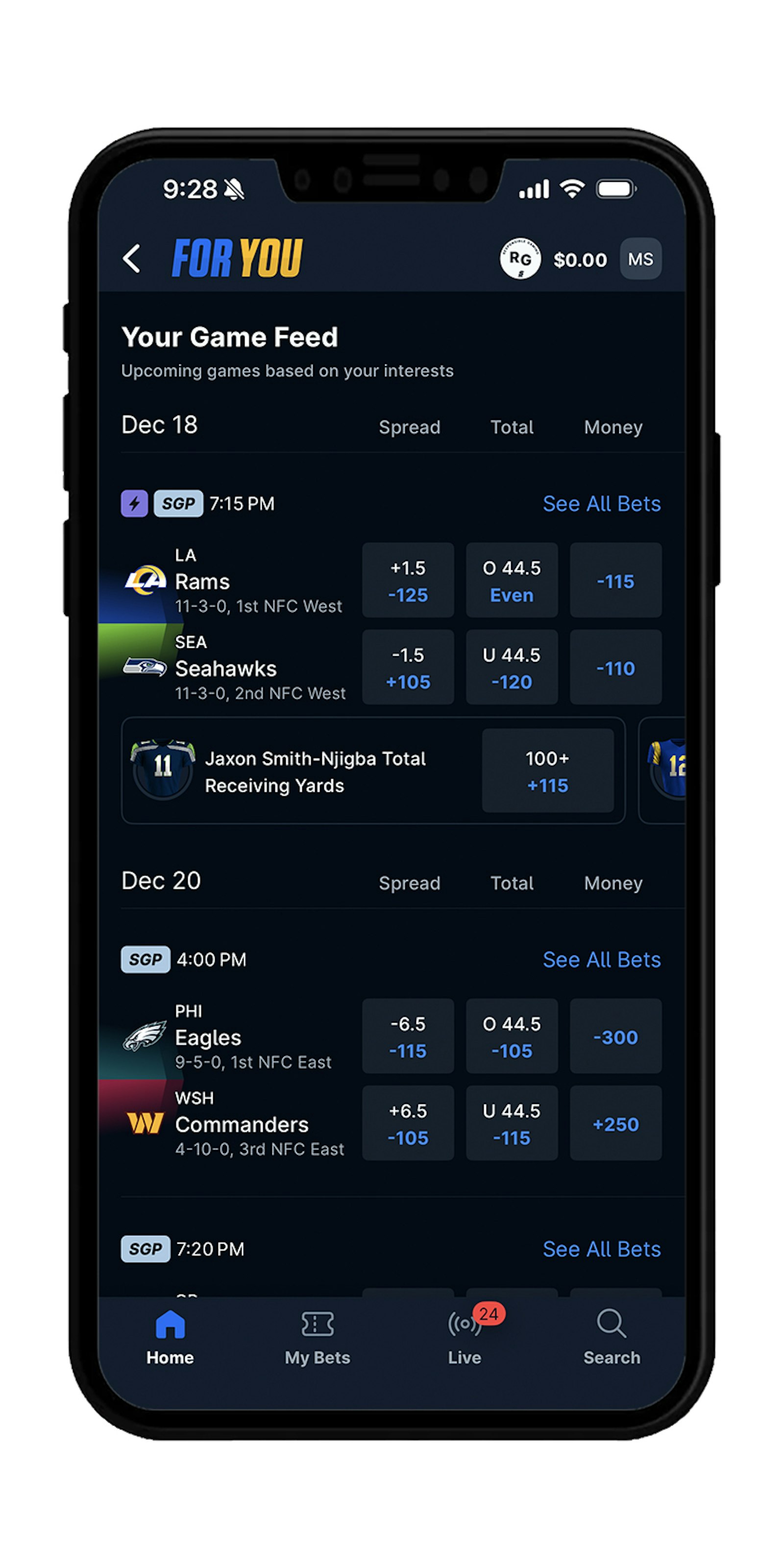NFL betting on the Score Bet