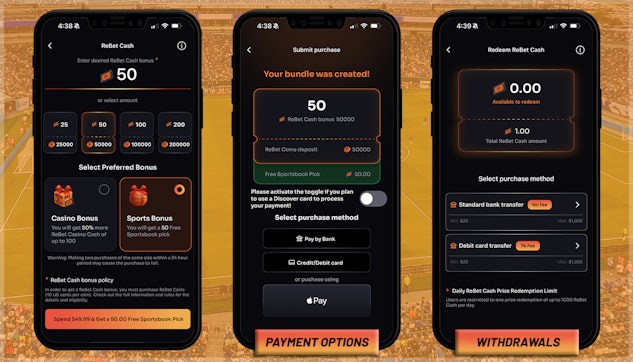 Payments and withdrawals on Rebet
