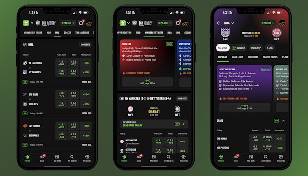 Placing bets on the Draft Kings app