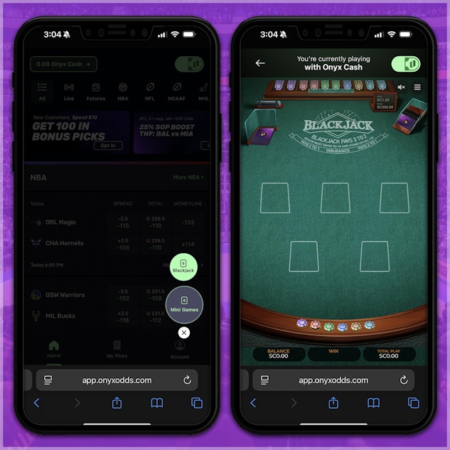 Play Blackjack with Onyx Odds mini games