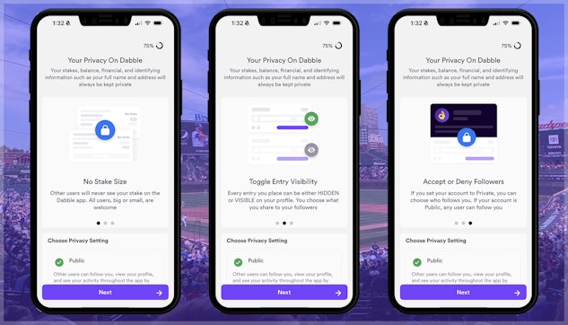 Privacy settings on the Dabble app