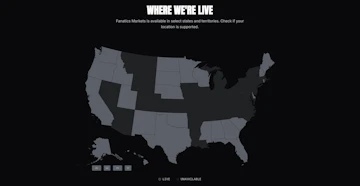 Map of where Fanatics Markets is available in the US