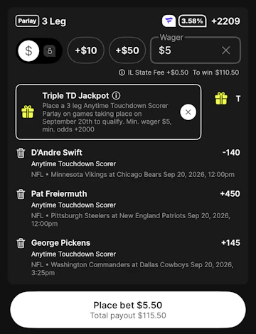Fanatics Triple Touchdown Jackpot Example