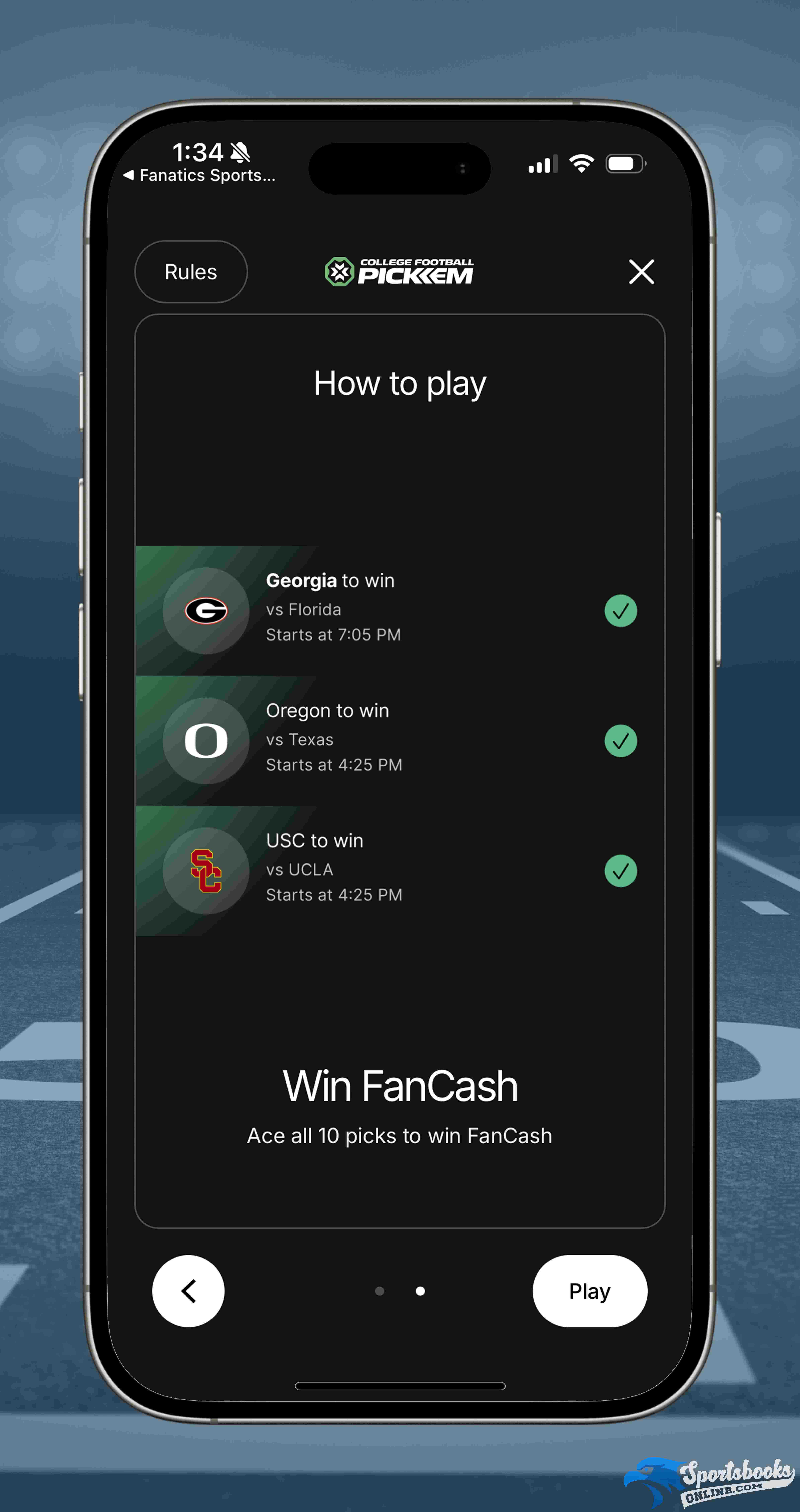 How to Play College Football Pickem Step 2