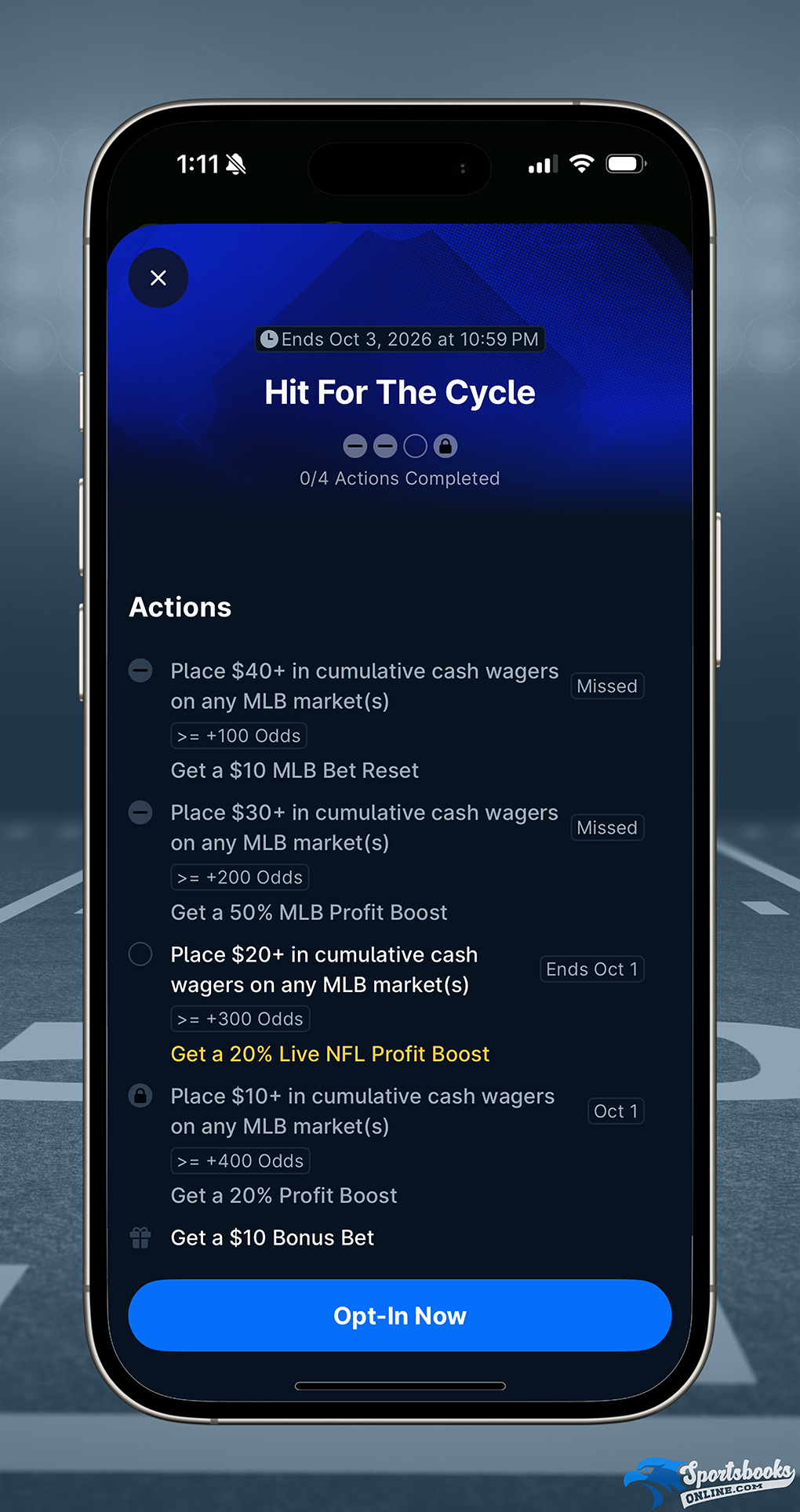 Hit for the Cycle Challenge on theScore Bet