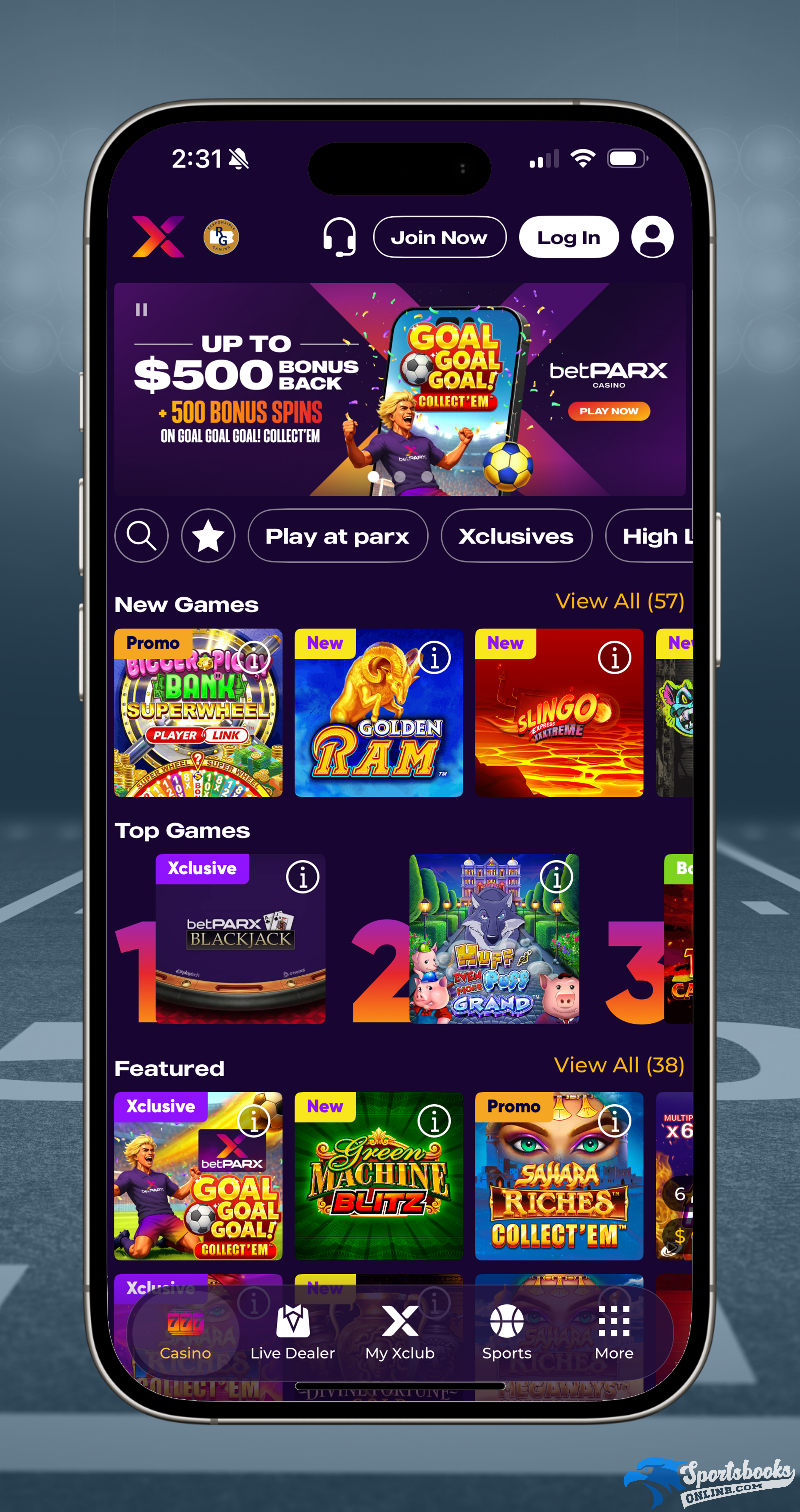 Snapshot of the bet PARX Casino