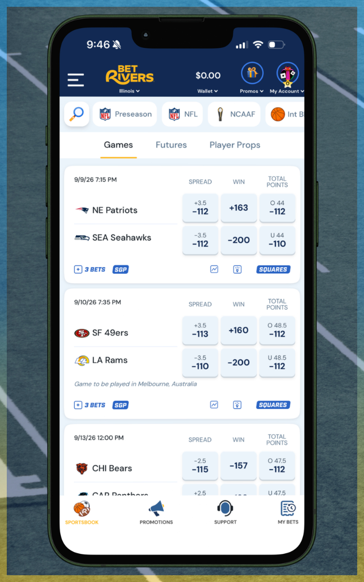 BetRivers NFL Betting Menu