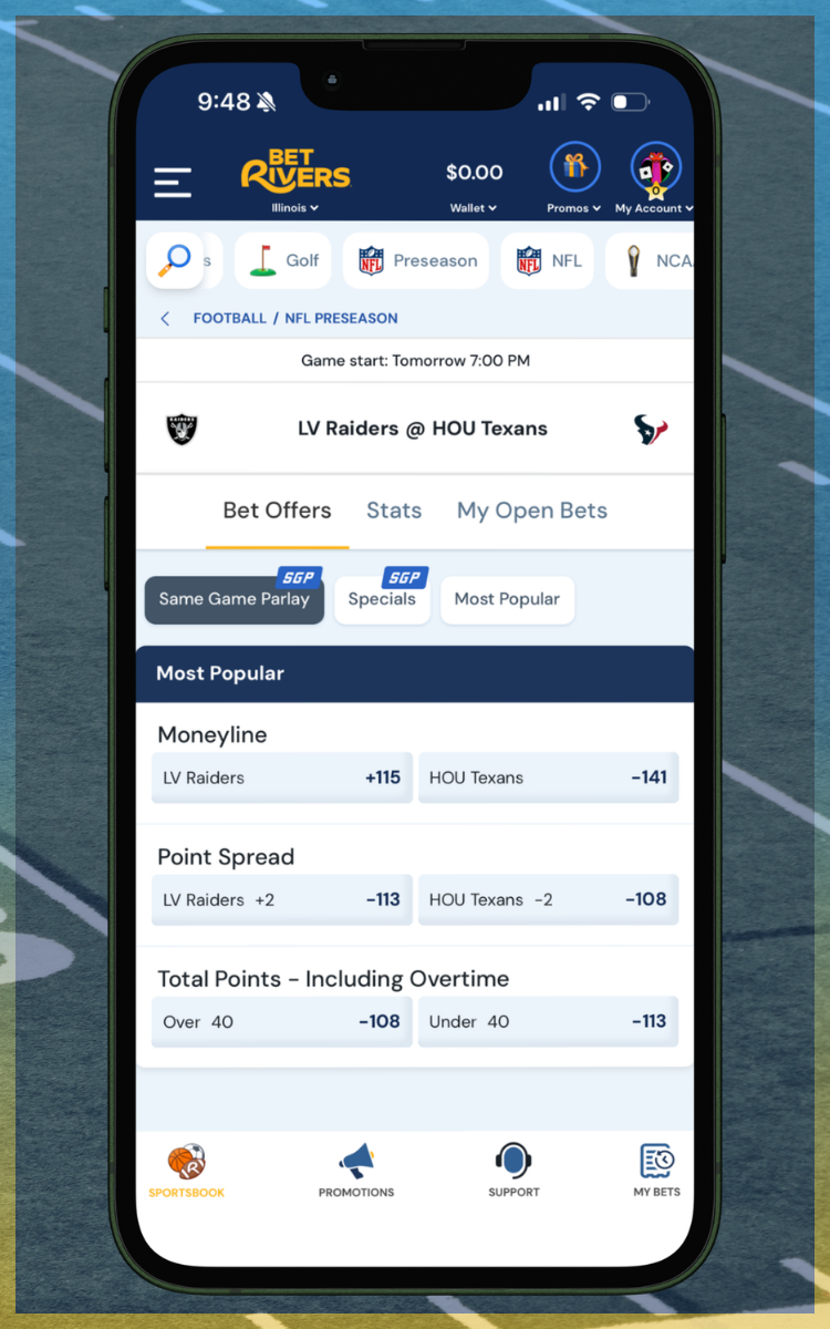 BetRivers NFL Same Game Parlay Builder