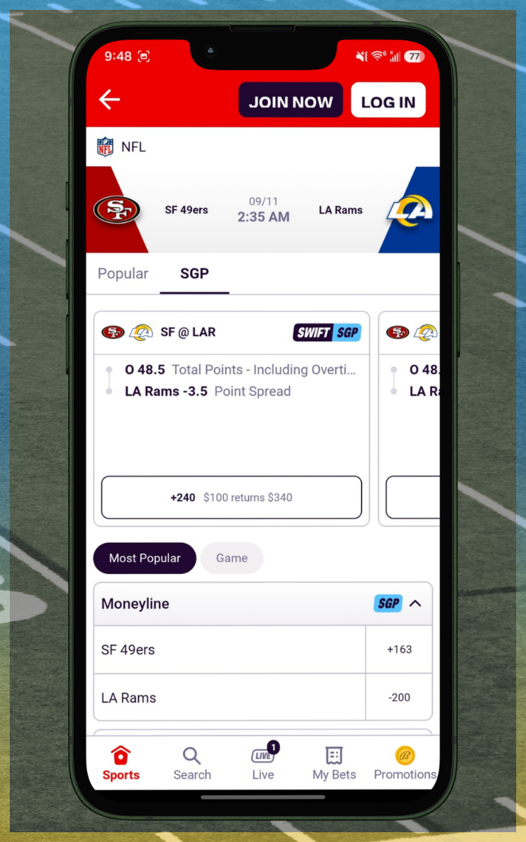 Bally Bet NFL SGP Builder