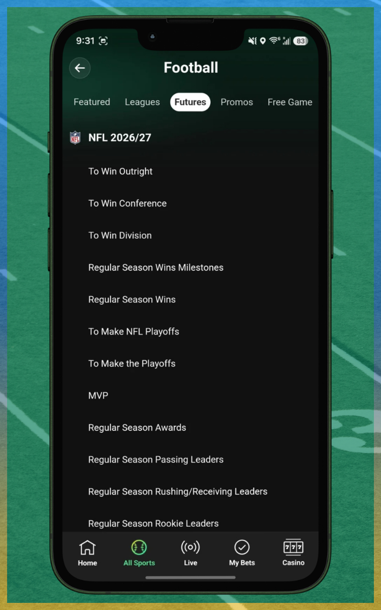 Bet365 NFL Futures (odds accurate at time of publishing)