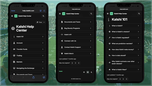 Snapshot of the Kalshi Help Center