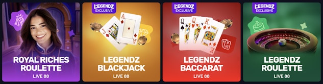 Some of the casino games available on Legendz