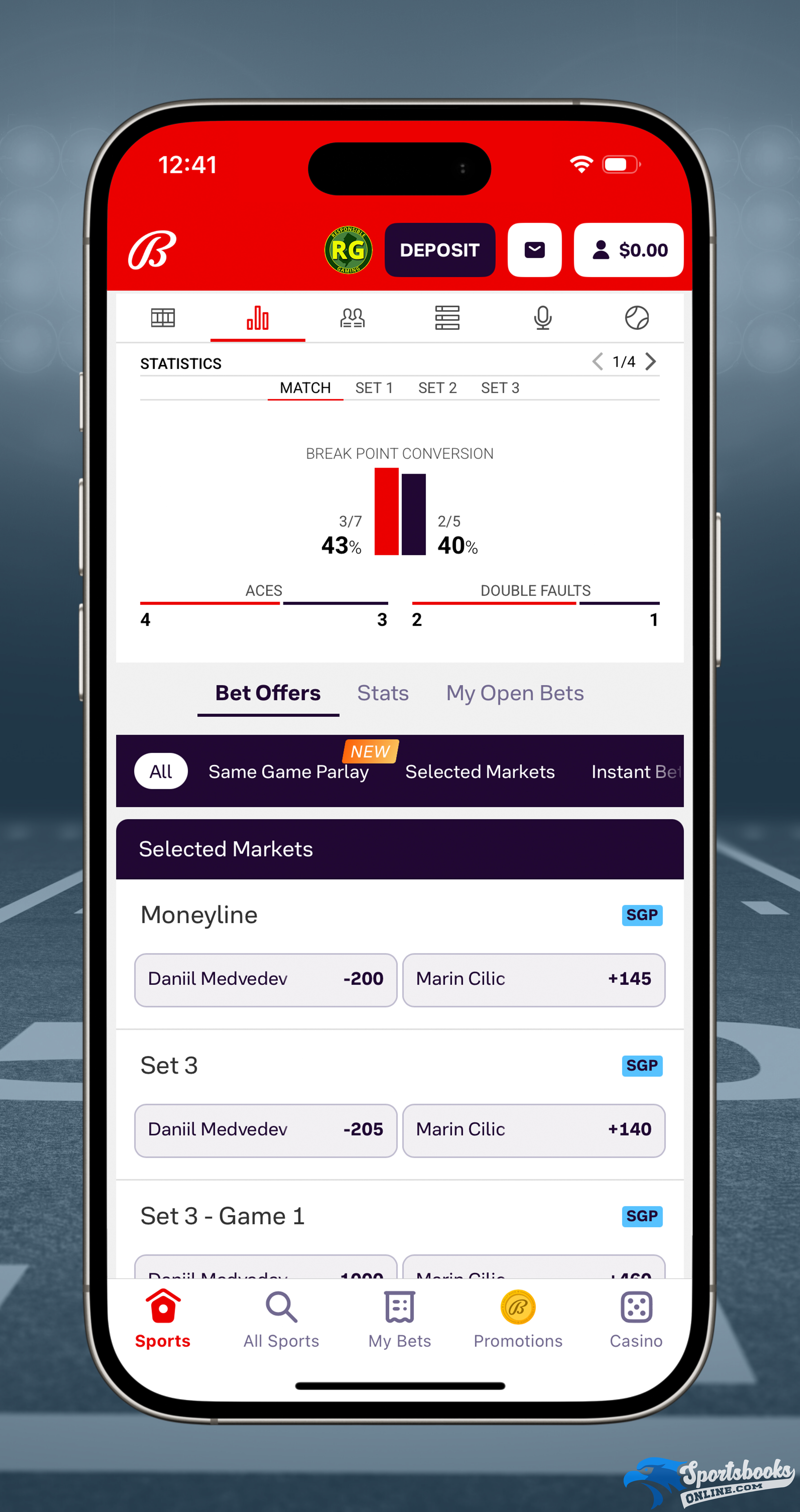 Tennis Live Betting on Bally Bet