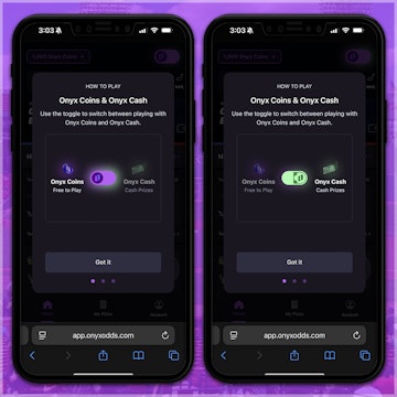 Toggle between coin modes on Onyx Odds