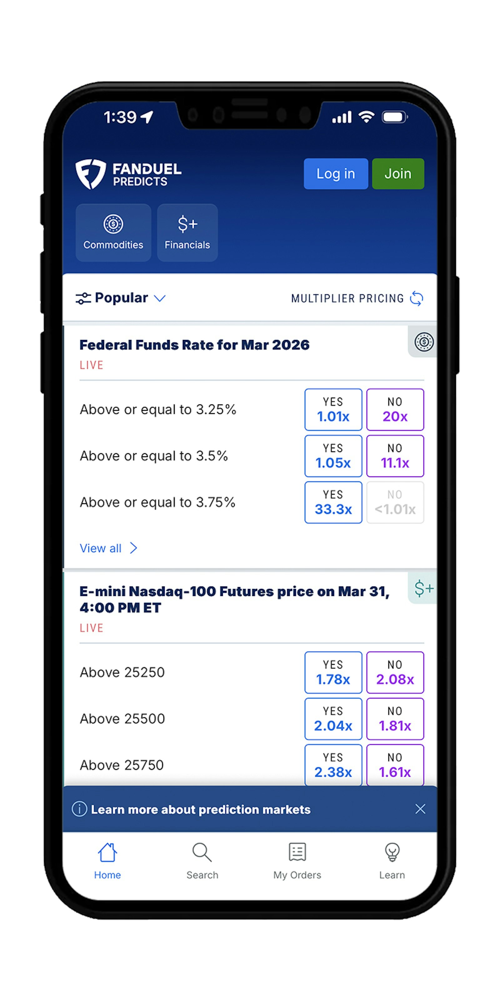 Trading contracts on FanDuel Predicts