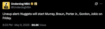 Underdog Fantasy NBA Tweet