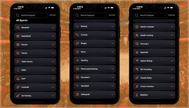 Wide array of sports on the Rebet app